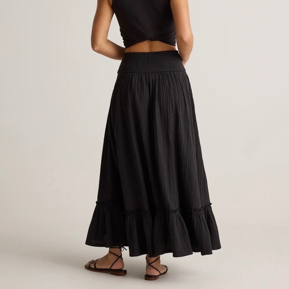 NWT Quince Black Organic Cotton Gauze Smocked Maxi Skirt Boho Festival Casual M - Picture 3 of 10